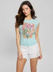 GUESS Women's Blue Cherie Corset T-Shirt Size: XS