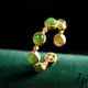 【Jpqueen】華麗鍍金碧石串珠清新開口彈性戒指(綠色)