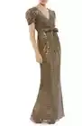 Mac Duggal Bronze Metallic Lattice Puff Sleeve Gown Size 6 $398