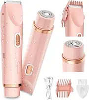 [QuokkaChic] Shaver for Women 2 in 1 Electric Lady Shaver,Rechargeable Double Headed Hair Remover,IPX7 Waterproof Wet & Dry Electric Razors,for Bikini Underarms Legs Arms Body Face (Pink)
