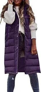 JMMSlmax Women's 2023 Autumn Reversible Vests Sleeveless Fleece Jacket Long Warm Winter Coat Outerwear Zip Hoodie Pockets 02-Purple, XX-Large, 02 purple, XX-Large