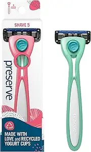 Preserve Shave 5 Five Blade Refillable Razor, Made from Recycled Materials, Neptune Green