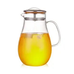 耐熱玻璃茶壺2000毫升大容量涼水壺冷水壺不銹鋼可過濾蓋子水滴壺