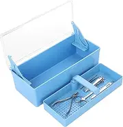 JUXYES Plastic Sterilizing Tray for Nail Art Accessories Tools, Portable Nail Art Tool Sterilizer Tray with Strainer, Storage Box Tool Box for Tweezer Manicure Tools Pedicure Tool, Blue