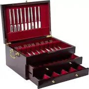 Wooden Silverware Storage Chest Three Drawers Golden Handles 15"x 11” 2Day Ship