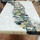 White Agate Dining Table Top with River Design Epoxy Agate Hallway Table Top