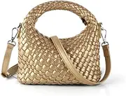 [Hnycinj] Women Woven Leather Handbag, Handmade Small Shoulder Crossbody Bag, Lightweight Clutch Top Handle Tote Bag