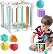 Generic Montessoris Toys for 1+ Year Old, Shape Sorter, Cubes and 6 Sensory Shape Building Blocks, Developmental Learning &Fine Motor Skill, for 1 2 3 Years Old Toddler Learning