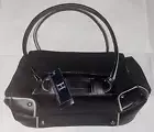 Hilfiger women's black white canvas item satchel handbag NWT new w/ tag.