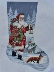Liz Goodrick Dillon Hand Painted Needlepoint Canvas Stocking Lantern Woodland 21