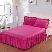Princess Style Solid Color Bedding Cover with Skirt 18 Inch Deep with 2 Pillow Cases—Ruffles Hem Non Slip Polyester Mattress Protector (Rose Red,California King (71"x87"))