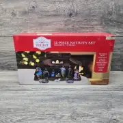 Holiday Time Nativity Set 12 Piece Wooden Manger Original Box New