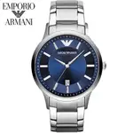 EMPORIO ARMANI AR2477/11180《亞曼尼》43MM/大三針簡約日期窗款/藍【展示出清,無包裝盒】