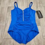 Miraclesuit Swimsuit Womens Size 18W So Riche Zip Code One Piece Ruched Blue NEW