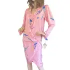 Flora Kung Pink Floral Print Tulip Mock Wrap Silk Jacquard Low Waist Dress 2