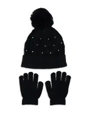 Capelli Girls' Diamond Knit Pom Hat & Magic Glove Set - Little Kid, Big Kid