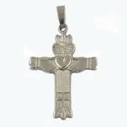 STAINLESS STEEL CLADDAGH Fleur de Lis Double CROSS PENDANT no chain