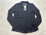 NWT Ann Taylor Silk Sequins black long sleeve button up blouse Size 4