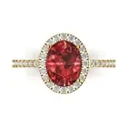 2.27Ct Oval Cut Natural Garnet Gold Halo Engagement Promise Wedding Bridal Ring