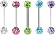 [Niaspi] 5 Pcs 14G Disco Ball Tongue Rings Set Stainless Steel CZ 5mm Steel Ball Tongue Bars Shiny Crystal Colorful Double -end Hypoallergenic Cartilage Tragus Piercing Jewelry for Women, One Size