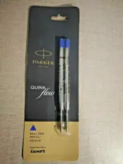 2X Parker Quink Flow Ball Point Pen BP Refill Refills Medium Nib Blue Ink