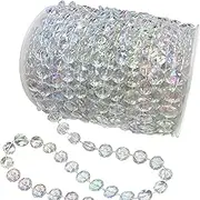 Jishi Crystal Garland Strand 99ft Clear Plastic Acrylic Crystal Bead Garland Roll Christmas Tree Decorations Indoor Home Decor, DIY Wedding Centerpiece Crafts, Hanging Curtains Birthday Party Supplies