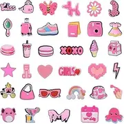 [Pvieked] 35 Pcs Pink Preppy Shoes Charms for Clog Slides Sandals, Fashion Girls Women Shoe Decorations for Bracelets Party Favors, Girls Women Adults Teens Girly kawaii Shoe Charms Accessories DIY Gifts