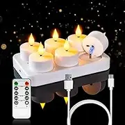 Homemory Pack of 6 Timer Rechargeable Tea Lights, Battery Operated LED Tea Light with Remote Control, USB Candles for Wedding, Christmas, Halloween