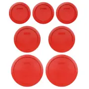 Pyrex (3) 7200-PC 2 Cup & (2) 7201-PC 4 Cup & (2) 7402-PC 6/7 Cup Poppy Red Lids