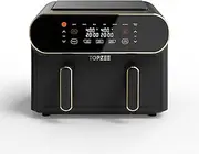 [topzee] 11-QT Large Air Fryer, 8-in-1 XL Airfryer with Flex Basket, Divider for Dual Cooking, Preheat Air Fry, Roast, Broil, Bake, Reheat, Dehydrate, French Fries Dishwasher Safe, w/Gold Border