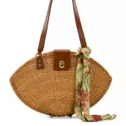 $229 Patricia Nash Mare Shell Wicker Rattan Shoulder Bag Extra-Large Scarf NEW