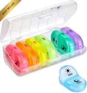 Weekly Pill Organizer, 2 Times a Day, AM PM Spill Proof, 7 Day Case (Clear Rainb