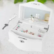 Wooden Ballerina White Musical Jewelry Box with Mirror&Tassel Key for