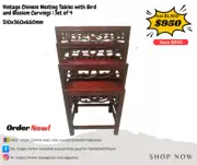 Vintage Chinese Nesting Tables with Bird and Blossom Carvings | Set of 4