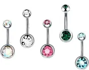 [GIVUFUN] 5 PCS Women Cubic Zirconia Belly Button Rings Multiple Color Titanium Steel Belly Piercing Rings, Titanium steel, cubic zirconia
