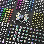 Smallbudi 15 Sheets Face Gems Jewels Stick on Eye Body, Self Adhesive Rhinestones Stickers Rainbow Crystal Face Gems Jewels for Decorations Crafts Nail Makeup in 3 Size 15 Colors