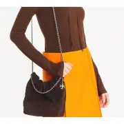 Tory Burch Fleming Suede Hobo Bag Licorice Brown OS