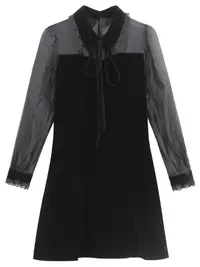 在飛比找樂天市場購物網優惠-赫本小黑裙女2020早春裝新款法式復古歐根紗絲絨收腰打底連衣