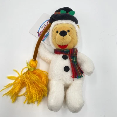 Disney Winnie the Pooh Snowman Bean Bag Plush with Broom Christmas Holiday 8"