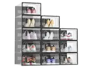 Shoe Storage, 12 Pack Shoe Organizer for Closet, Shoe Boxes Clear Large Black