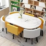Modern Oval Dining Table Set for 6 with Coffee Table 7 Piece Chair Set for Kitchen Lounge and Living Room