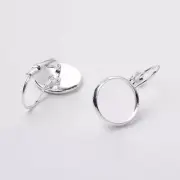 20pc Cabochon Leverback Earring Components Silver Flat Round Tray 12mm