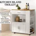 Kitchen Island Trolley Rolling Cart Storage Cabinet Bench with Wheels White