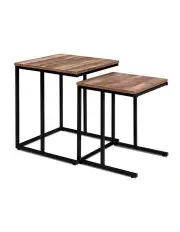 [Artiss] Coffee Table Nesting Side Tables Wooden Rustic Vintage Metal Frame