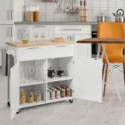 CostwayKitchen Island Cart with Rubber Wood Top and Lockable Casters-White