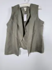 Chico's Womens Vest Jacket Size 2 Fatigue Green Drape Faux Suede Grunge NWT