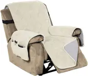 Recliner Covers Velvet Slip Resistant Recliner Sofa Slipcover Seat Couch Furniture Protector with Elastic Straps Recliner Cover - Ivory