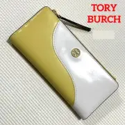 Tory Burch New Unused Patent Leather Long Wallet Yellow White