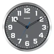 Sharp Atomic Analog Wall Clock - 12" Grey Face, Silver Brushed Finish - Sets ...