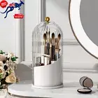Makeup Brush Holder with Lid – 360° Rotating Dustproof Organizer, Clear & White